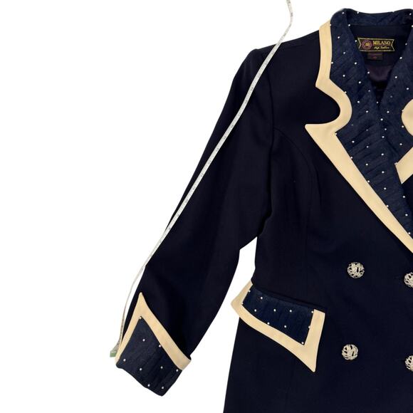 Milano High Fashion Vintage Blazer Pearl Navy Women's 40 Regencycore Royalcore - Picture 6 of 13
